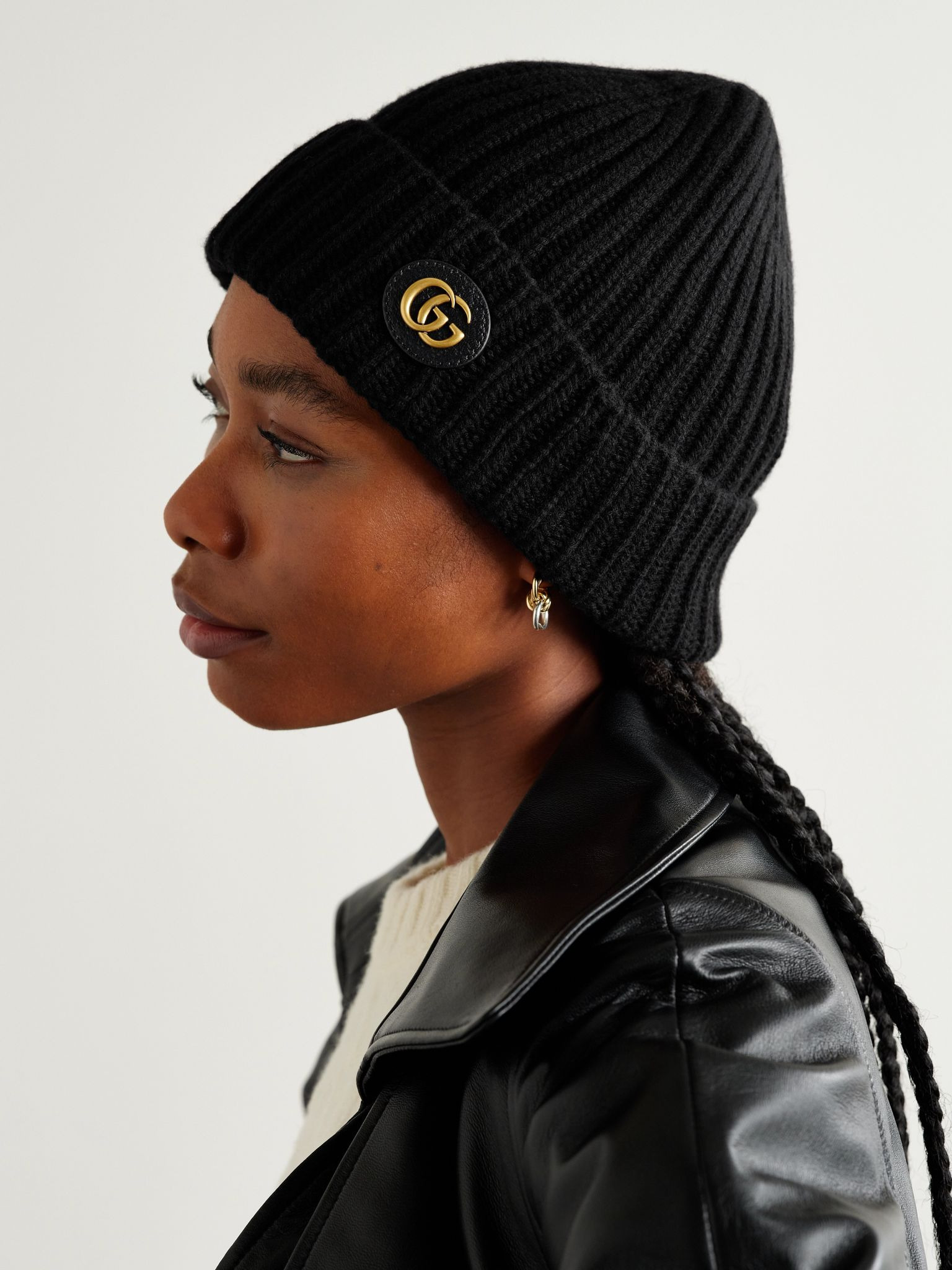 Victor appliquéd ribbed wool and cashmere-blend beanie Black - 2