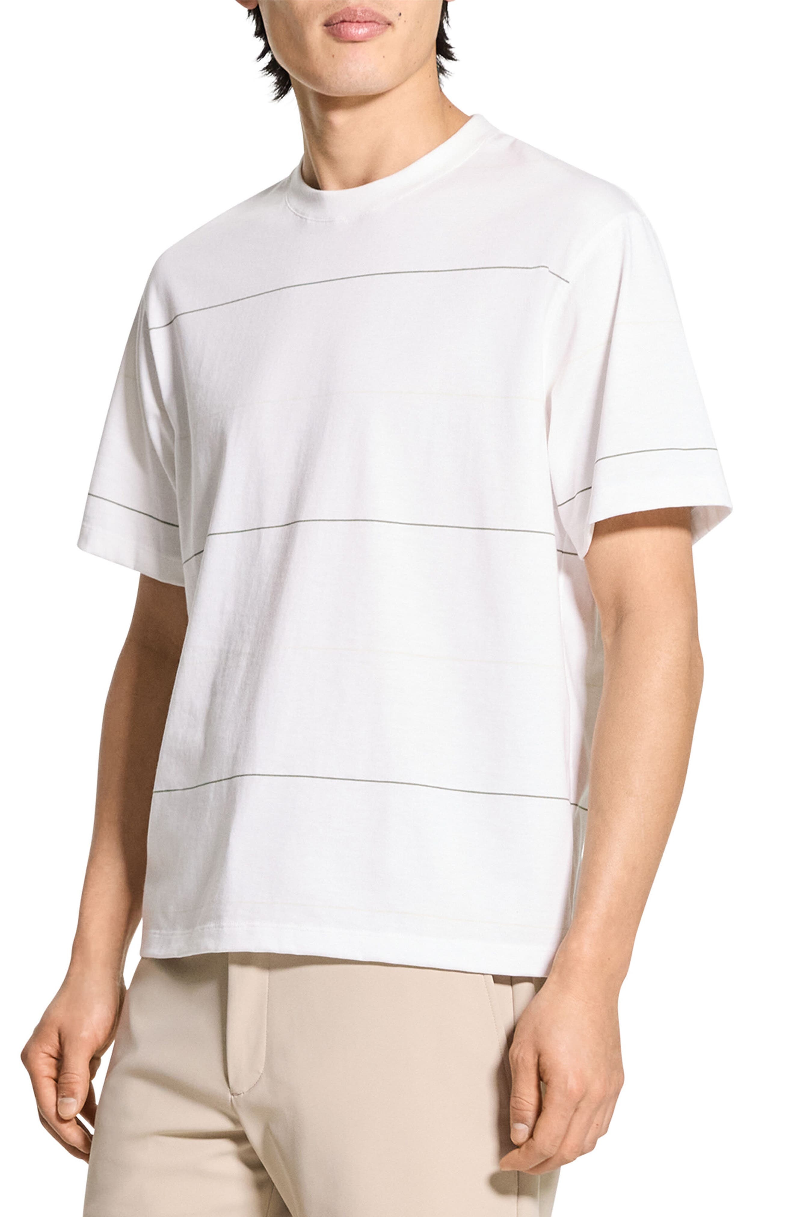 Theory Stripe Relaxed Pima Cotton T-Shirt in White Multi at Nordstrom - 3