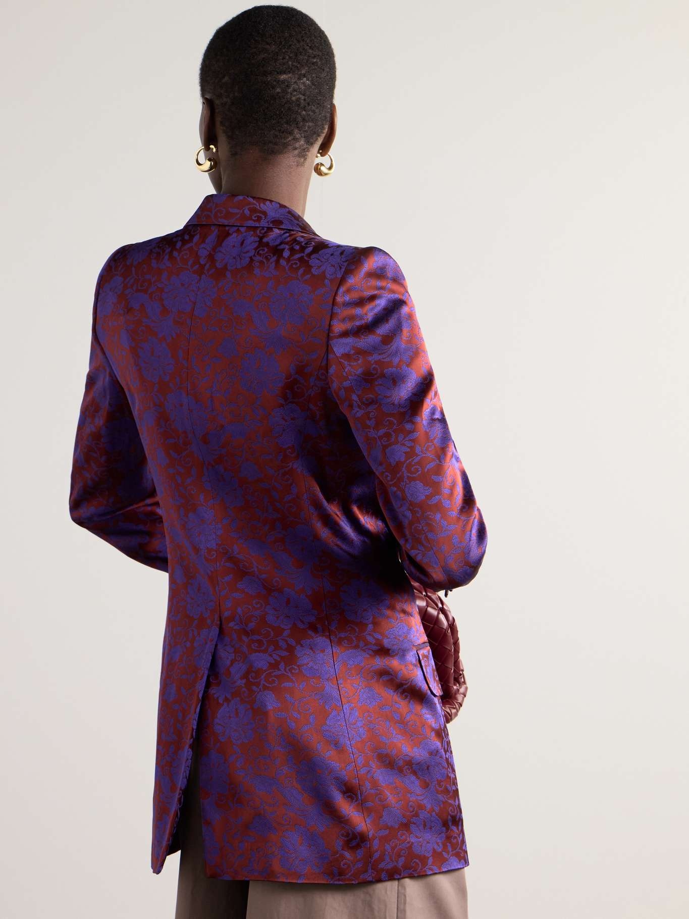 Double-breasted floral-jacquard twill blazer Purple - 3