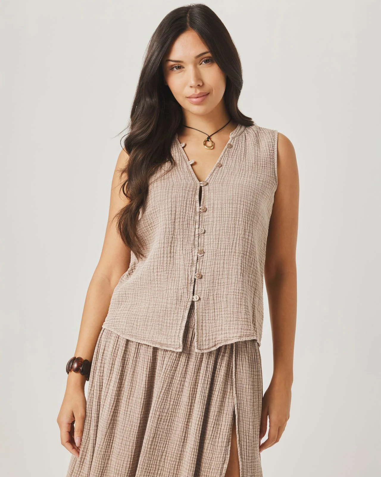 Ava Gauze Button Tank - 1