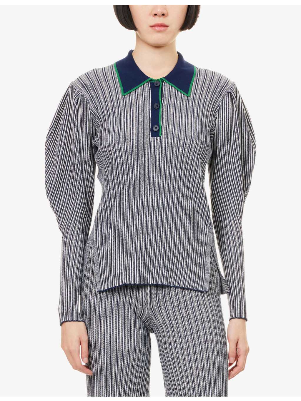Striped Polo Knit Top - 3