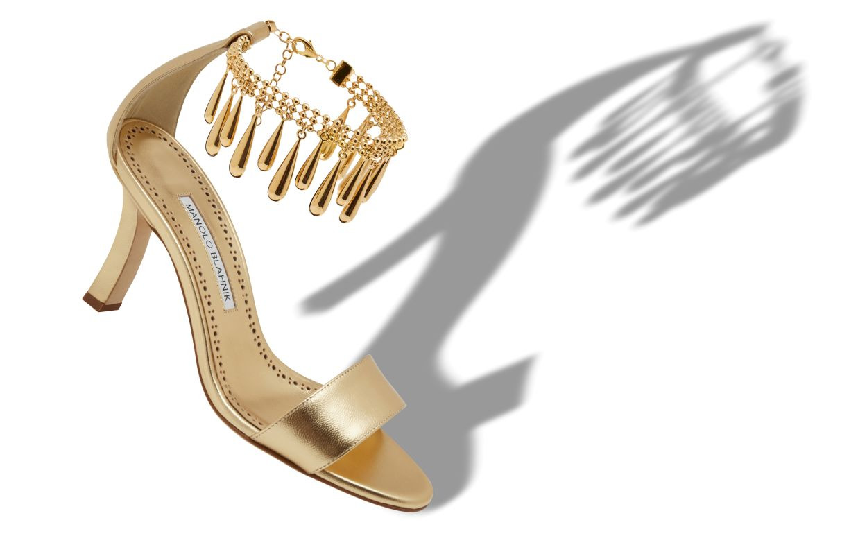 Gold Nappa Leather Embellished Sandals - 2