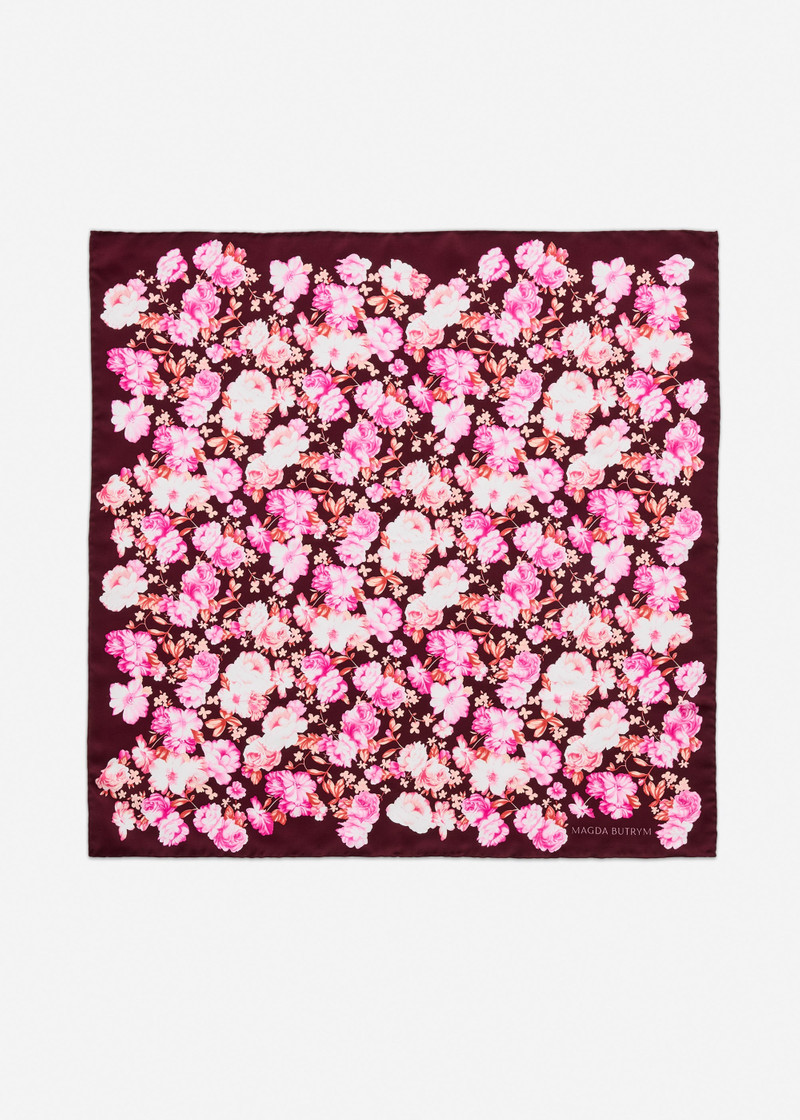 Floral silk square scarf in burgundy 1
