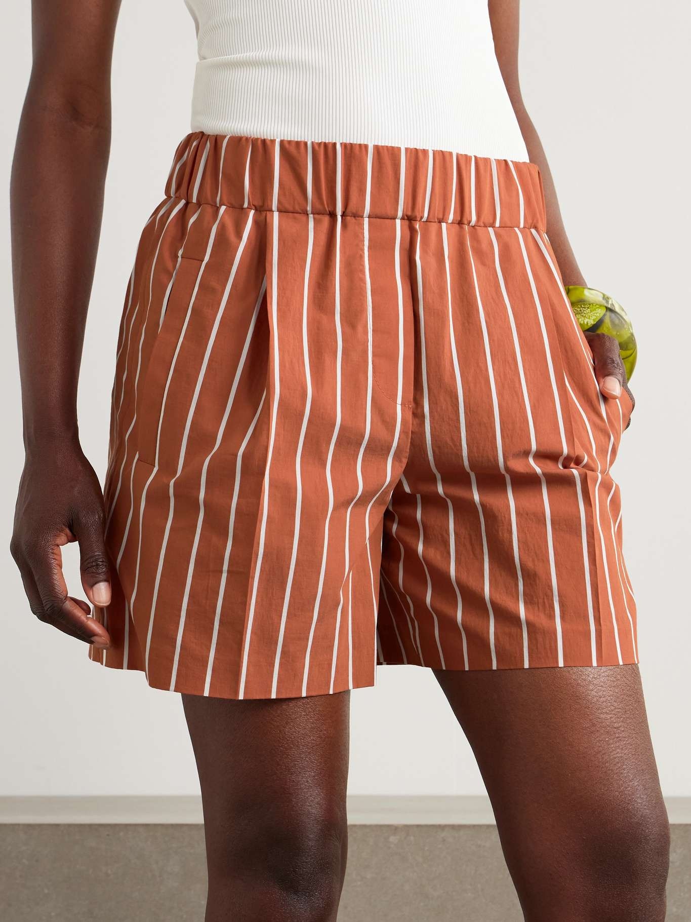 Striped cotton-blend poplin shorts Orange - 3