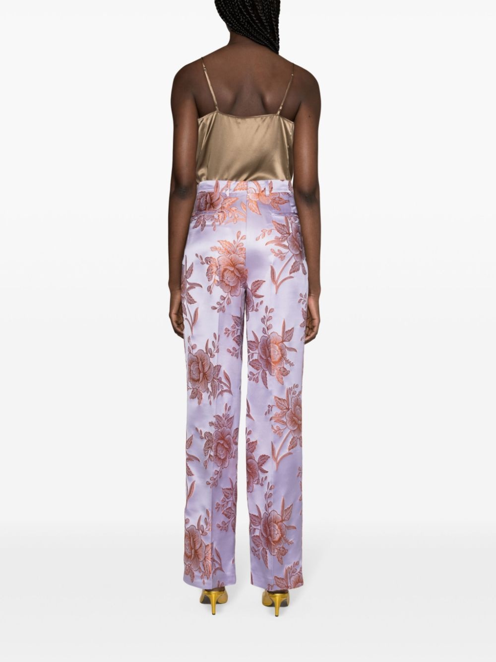 floral-jacquard satin trousers - 4