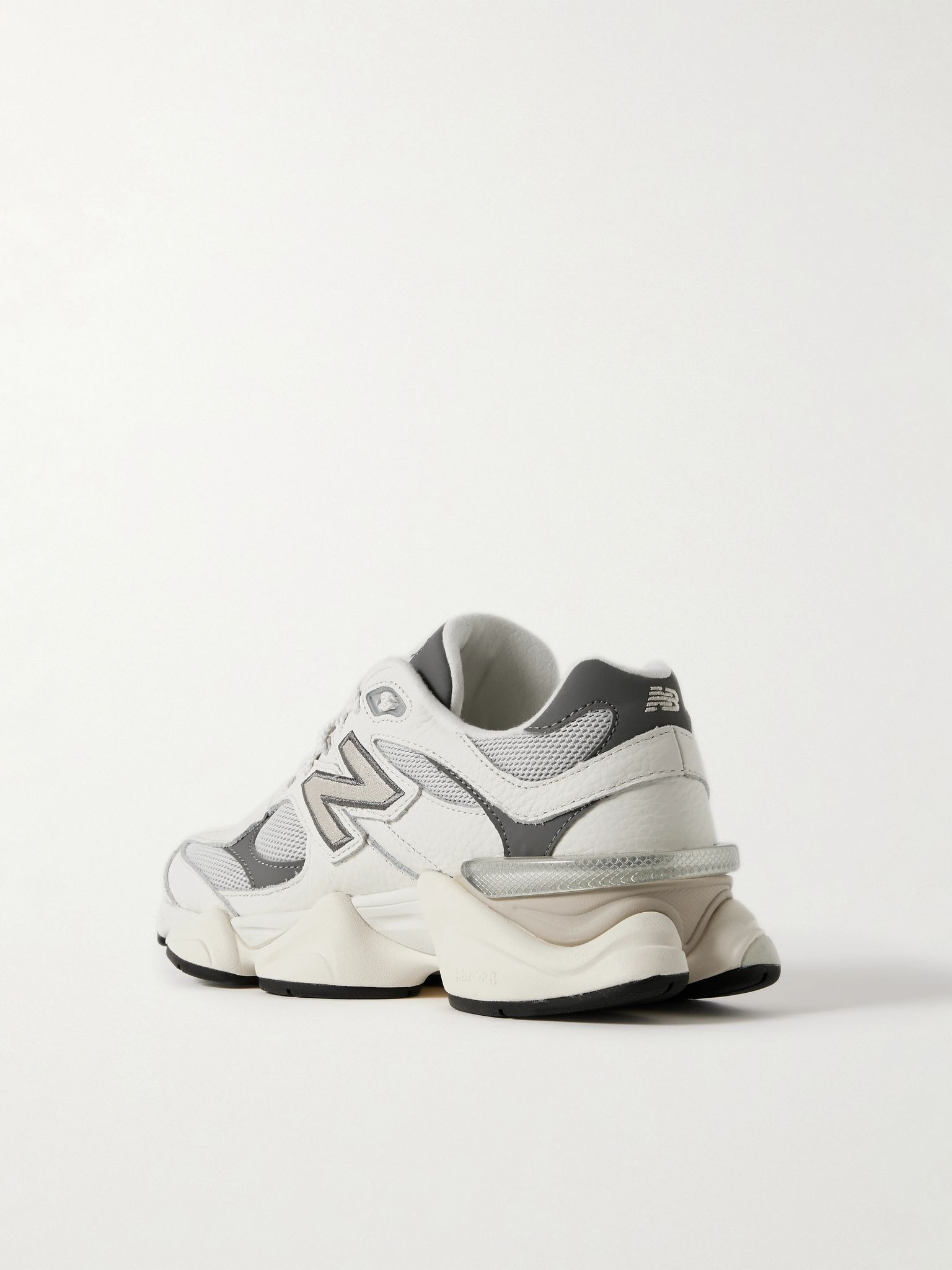 9060 rubber-trimmed textured-leather and mesh sneakers White - 3