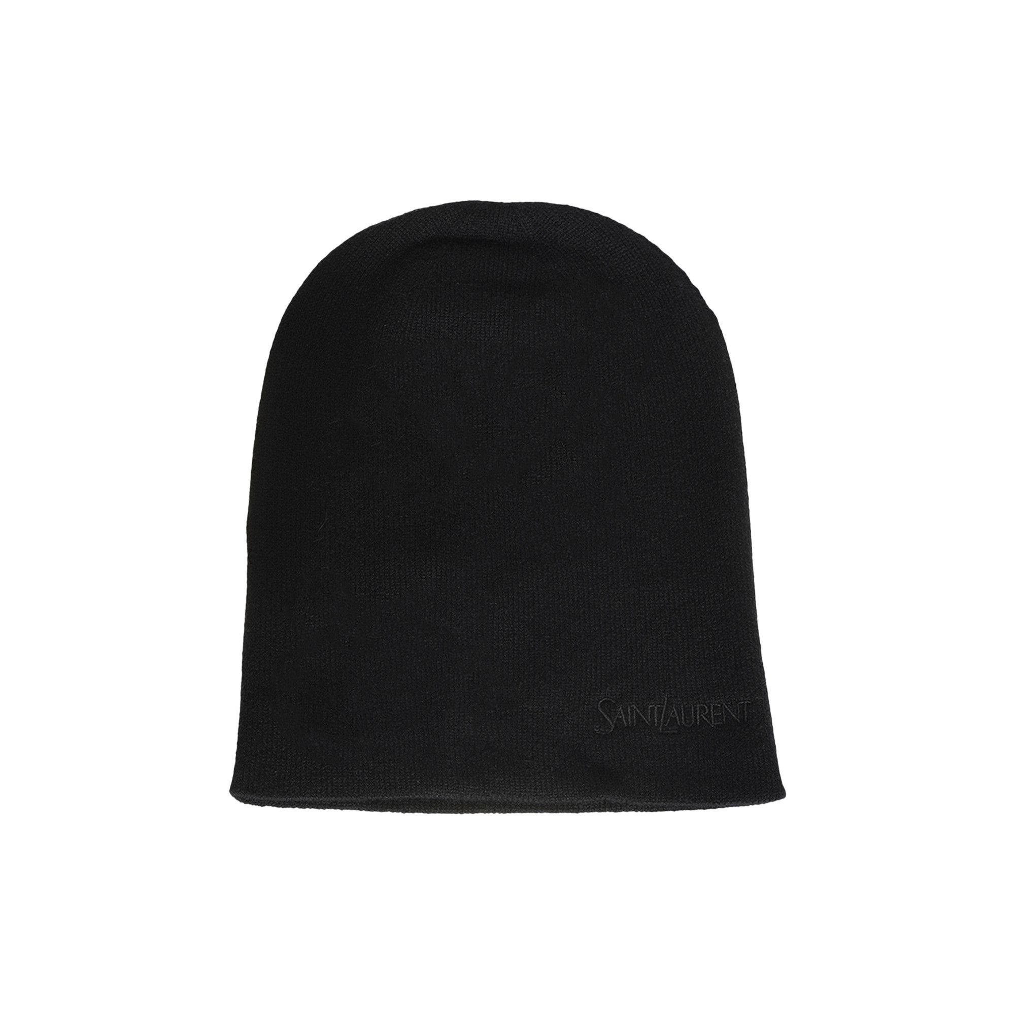 Saint Laurent Logo Embroidered Cashmere Beanie 'Black' - 1
