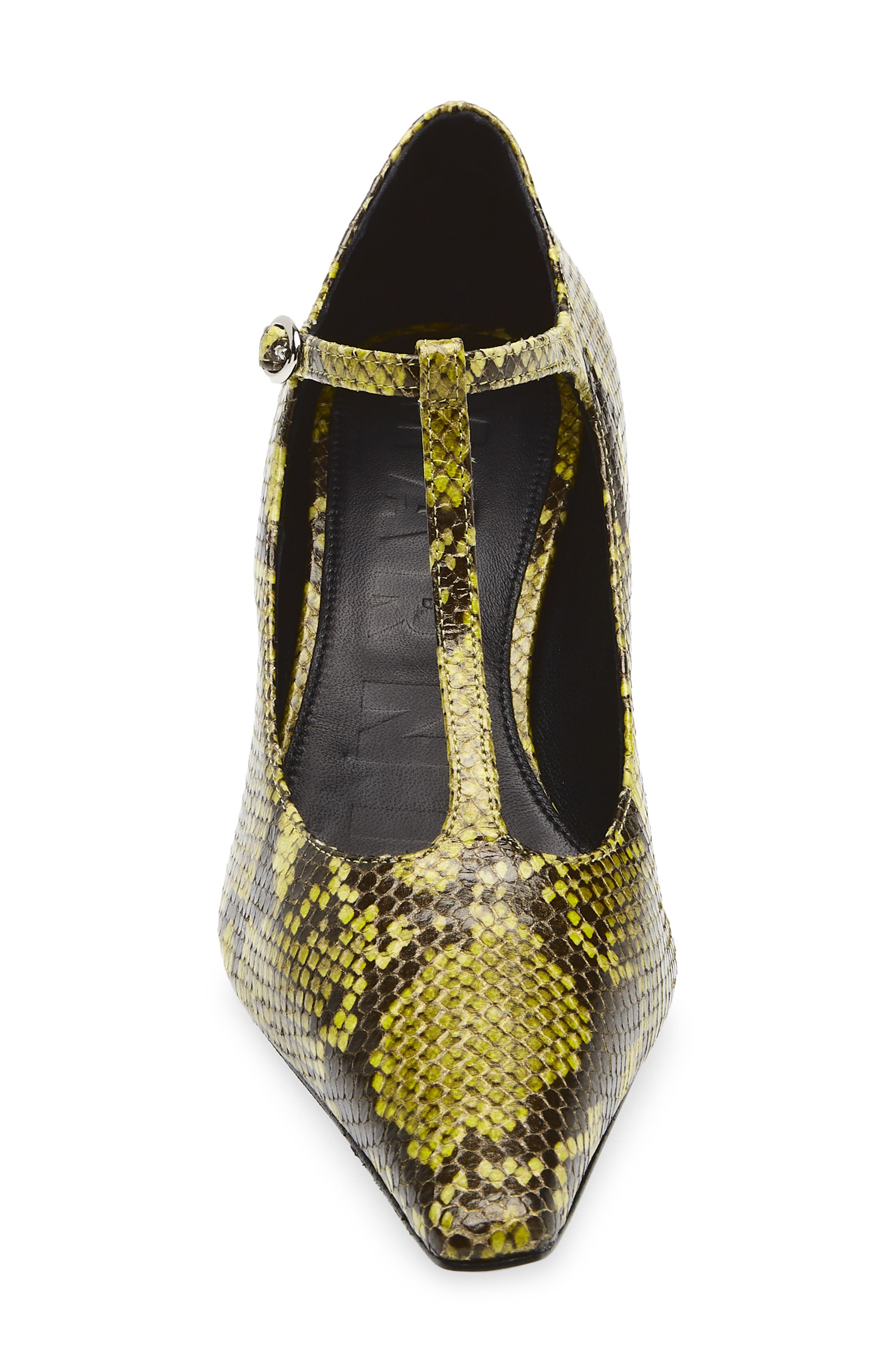 Marni Orb T-Strap Pointed Toe Snakeskin Embossed Leather Pump in 00V07 Light Lime at Nordstrom - 4