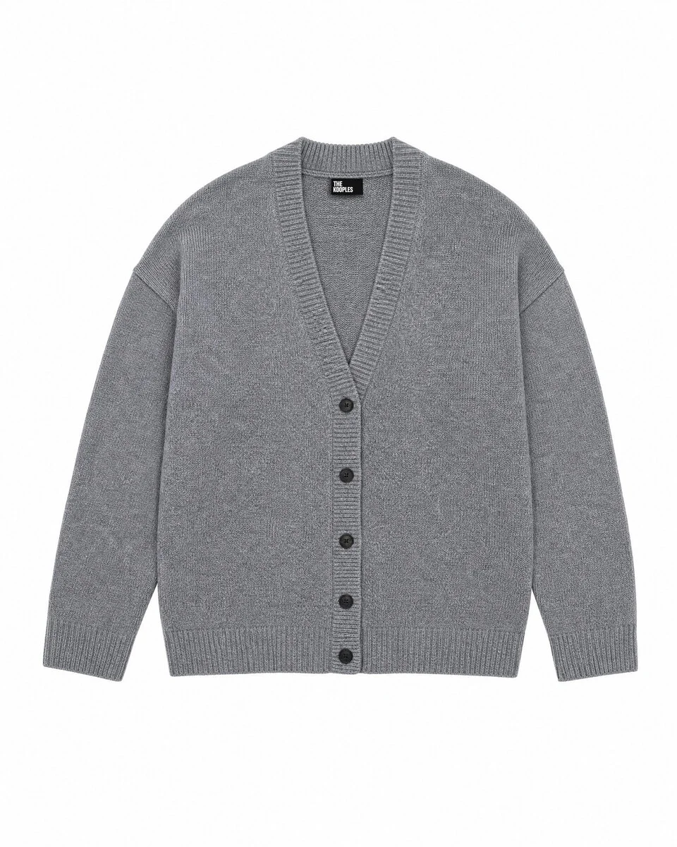 GRAY MERINO WOOL AND CASHMERE CARDIGAN - 1