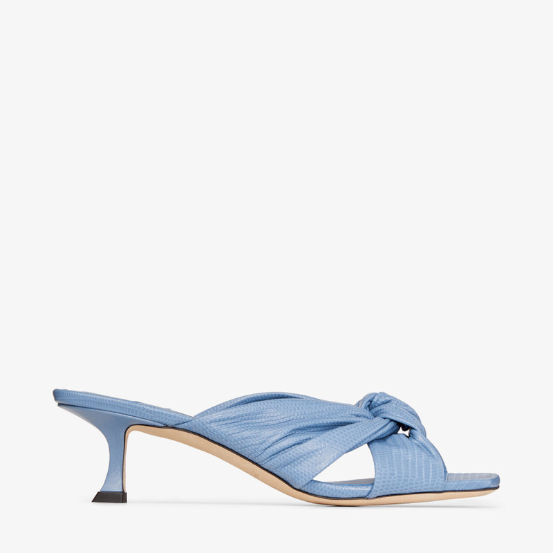Avenue 50 Denim Lizard Print Mules - 1