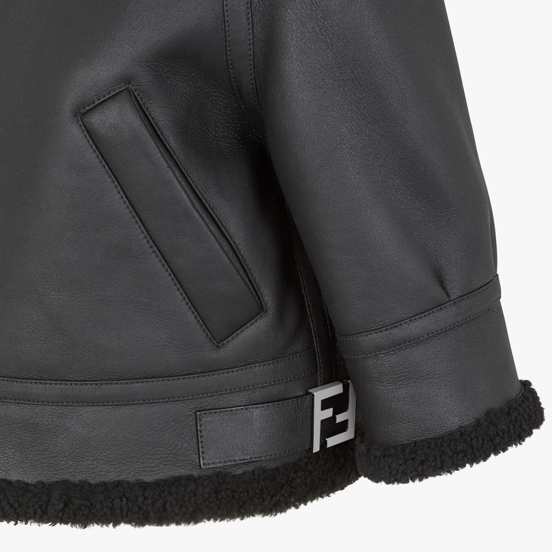 Black leather and shearling bomber jacket - 3