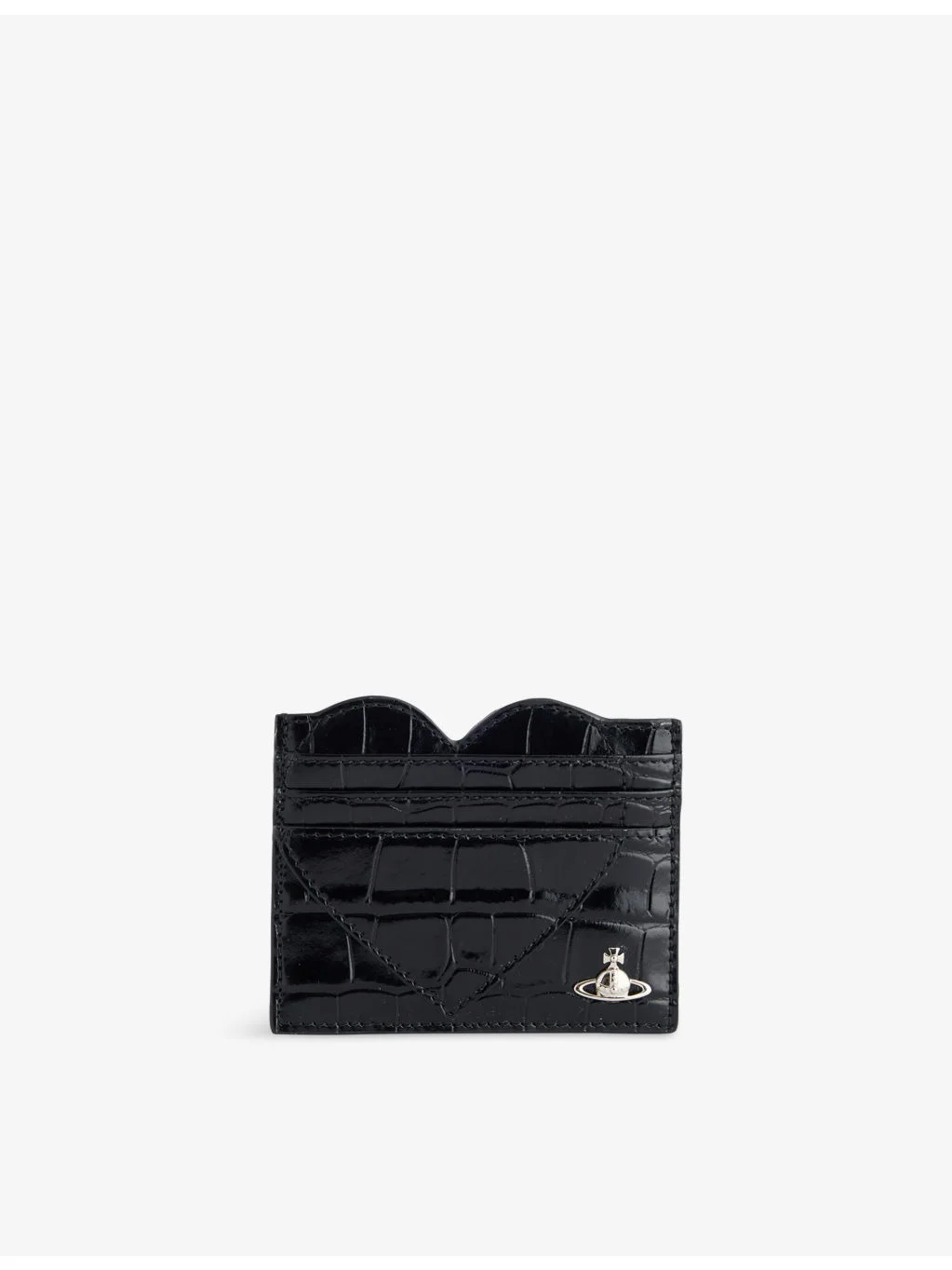 Heart Croc-Embossed Leather Card Holder - 1
