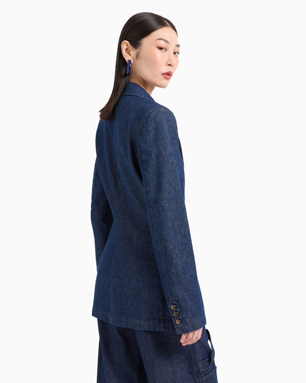 Double-breasted 11 oz denim blazer with logo leather pocket - 3