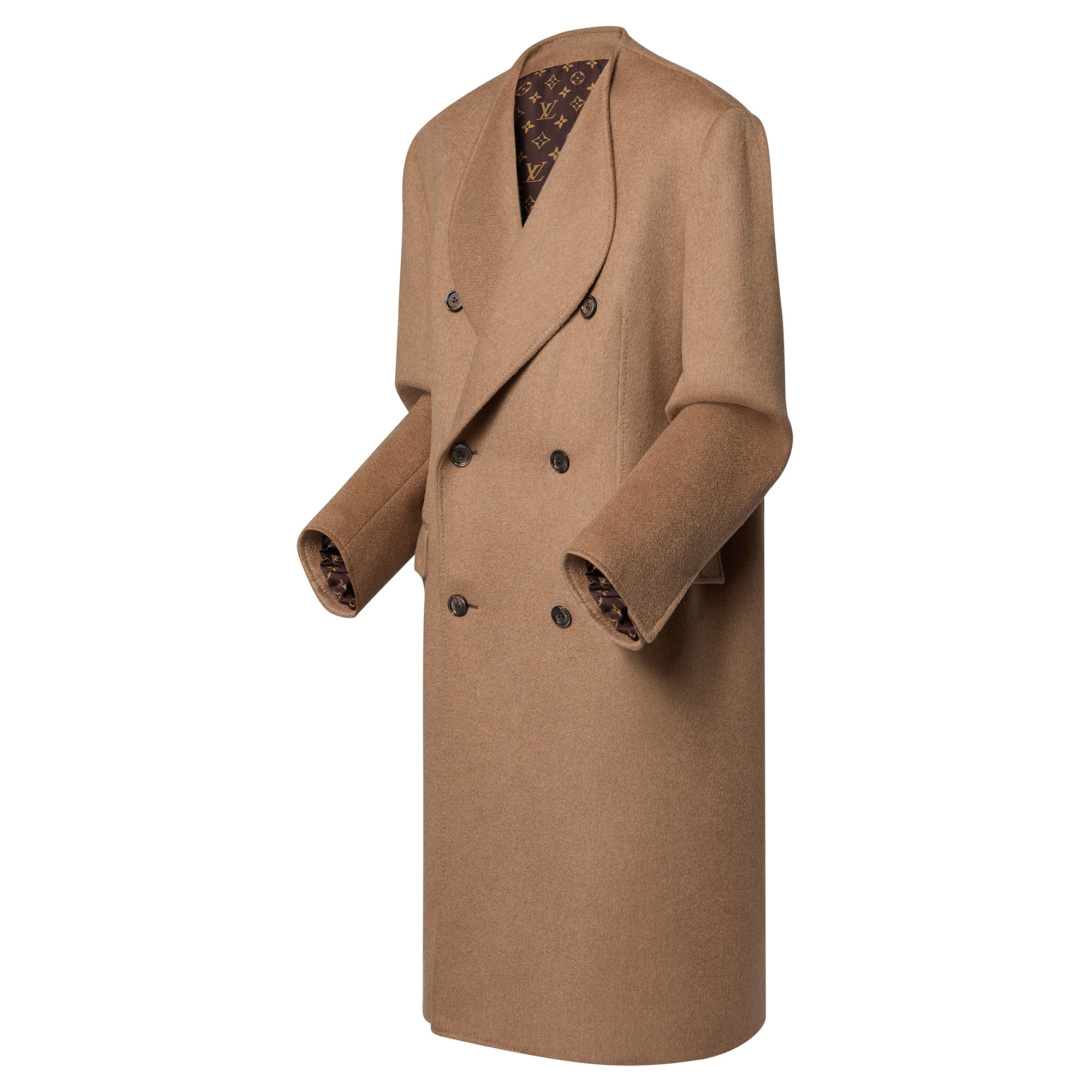 Rounded Lapel Camel Coat - 2