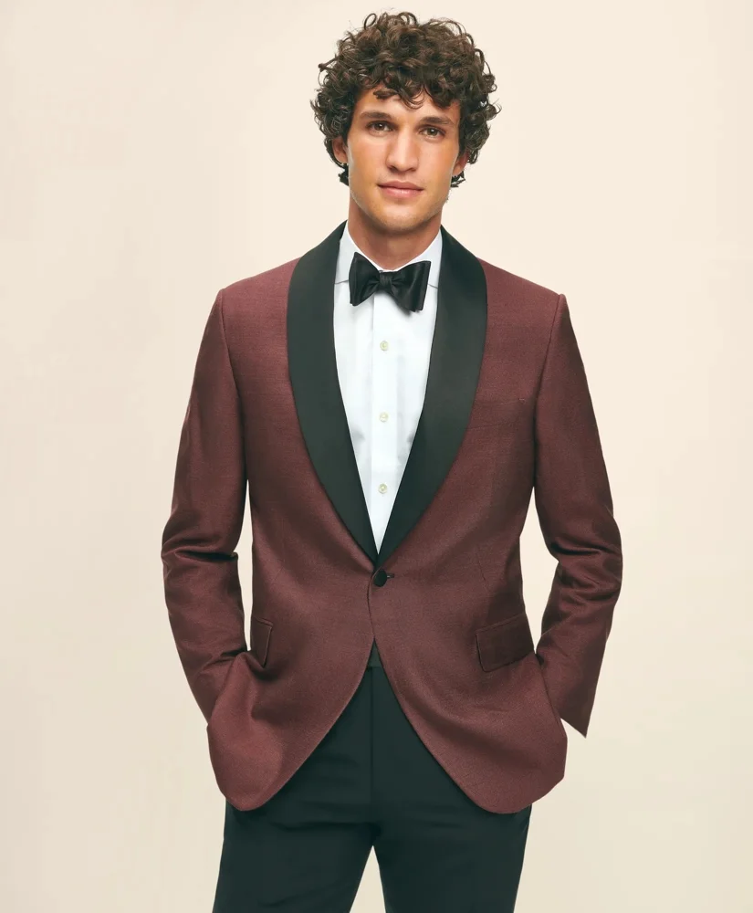 Black Fleece Satin Shawl Collar Dinner Jacket in Silk Hopsack - 1