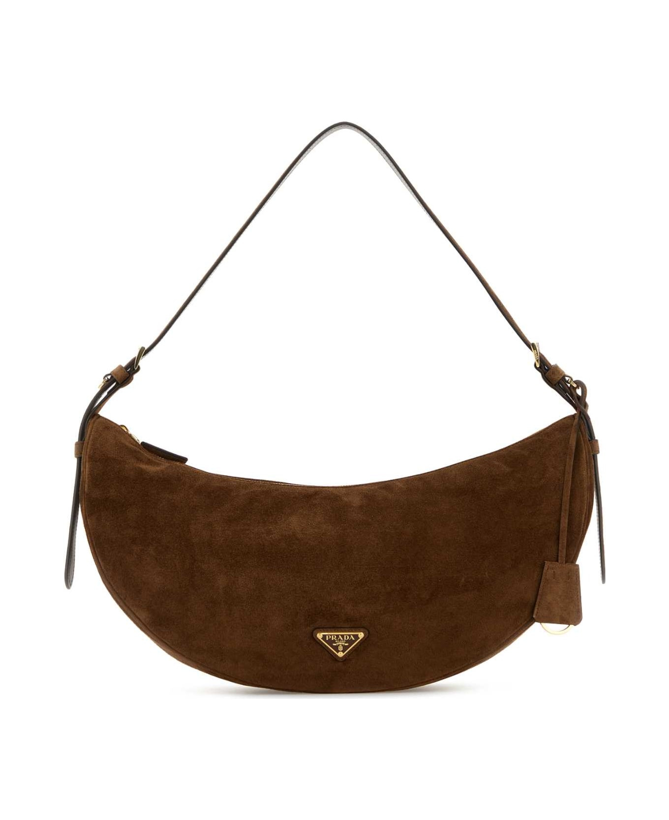 Brown Suede Large Prada Demi-lune Crossbody Bag - 1