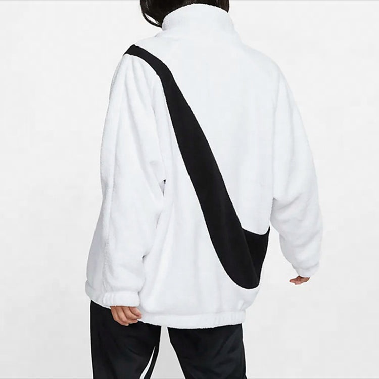(WMNS) Nike Big Swoosh Fleece Jacket 'White Black' CZ4064-100 - 4