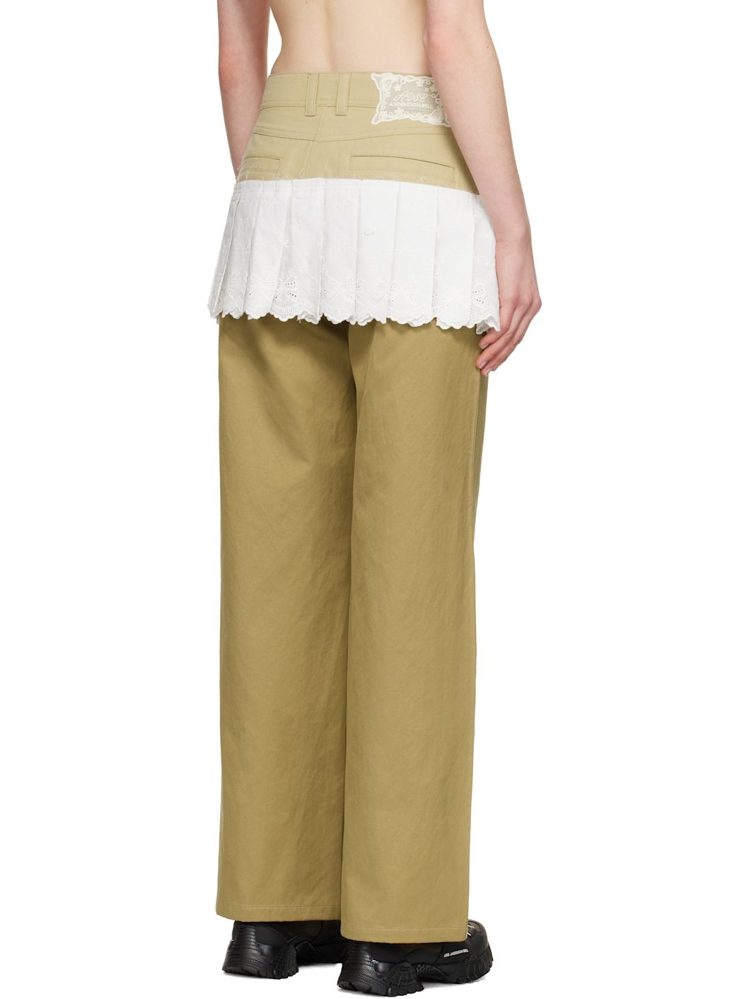 Beige & White Lace Pleats Skirt Trousers - 3
