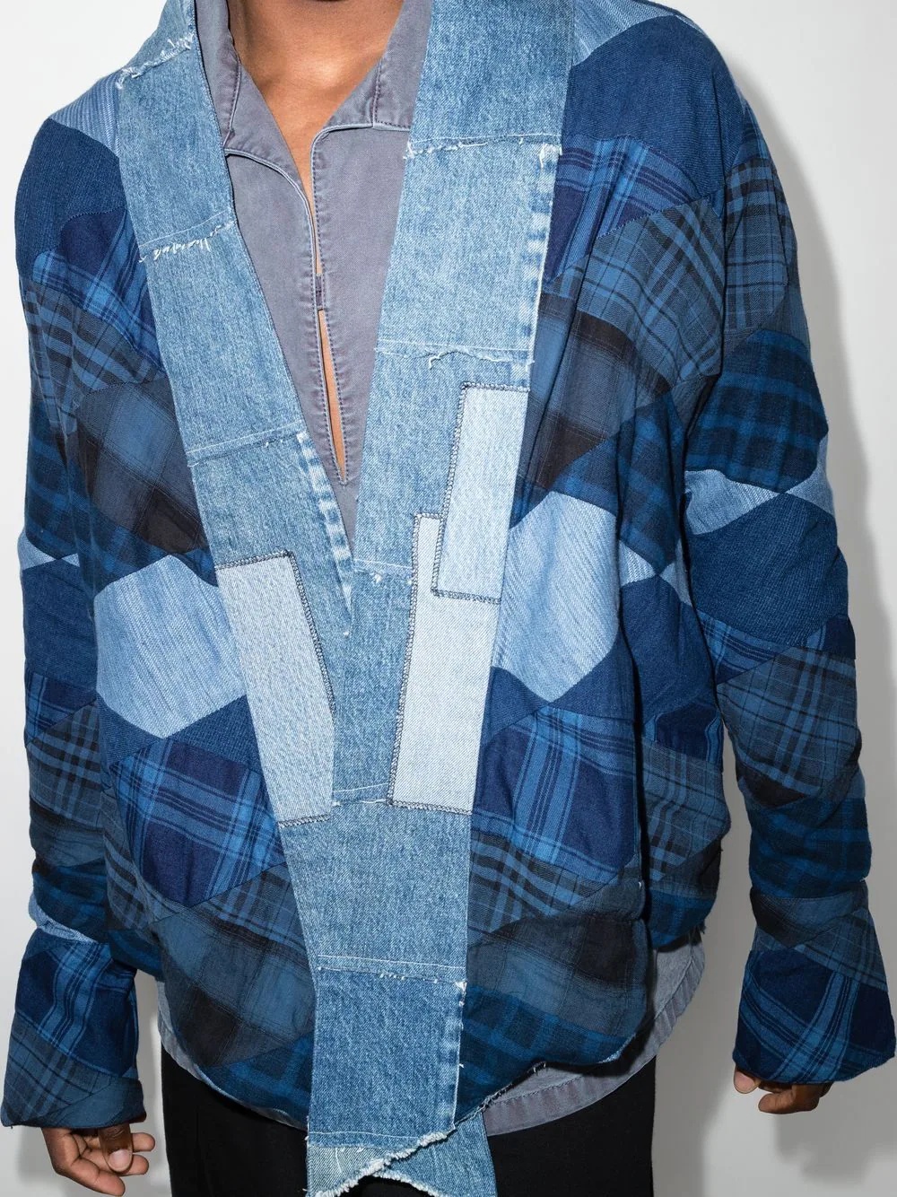 Diamond patchwork denim shirt jacket - 4