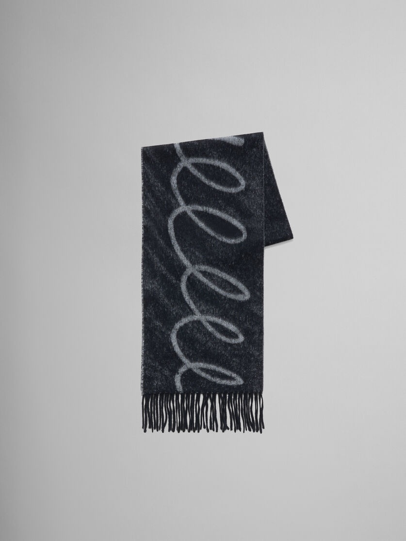 BLACK WOOL-CASHMERE SCARF WITH ECHOES MOTIF - 1