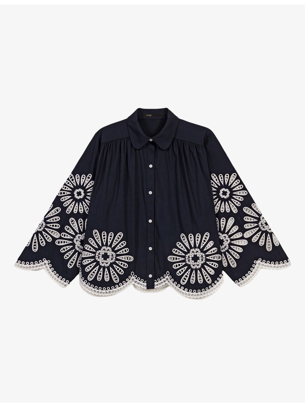 Crochet-Detail Cropped Cotton Shirt - 1
