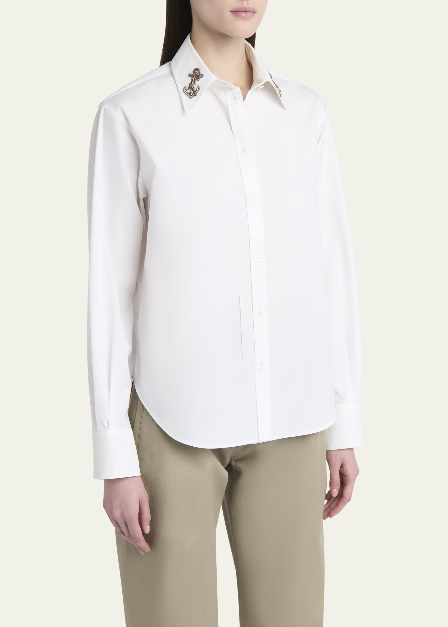 Strass Anchor Embroidered Collar Poplin Shirt - 4