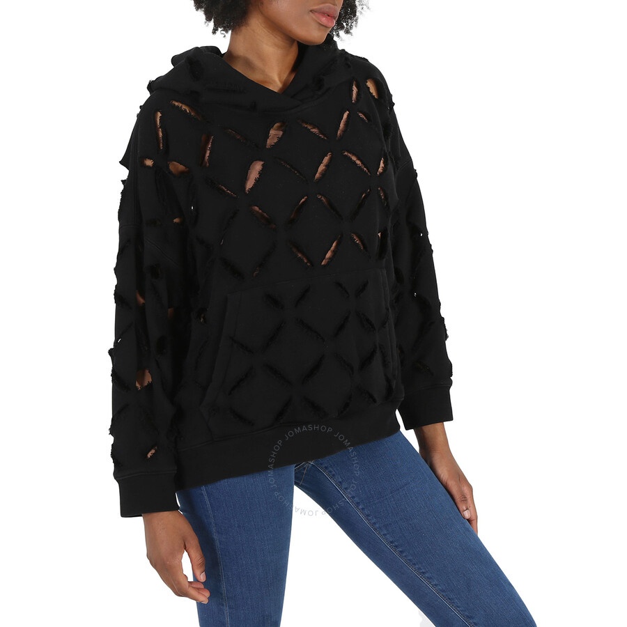 Versace Ladies Black Cut-Out Detail Distressed Hoodie - 5