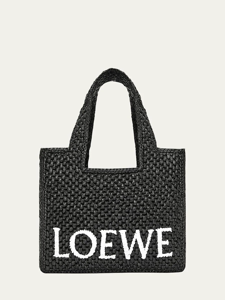 x Paula’s Ibiza Font Logo Small Tote Bag in Raffia - 1