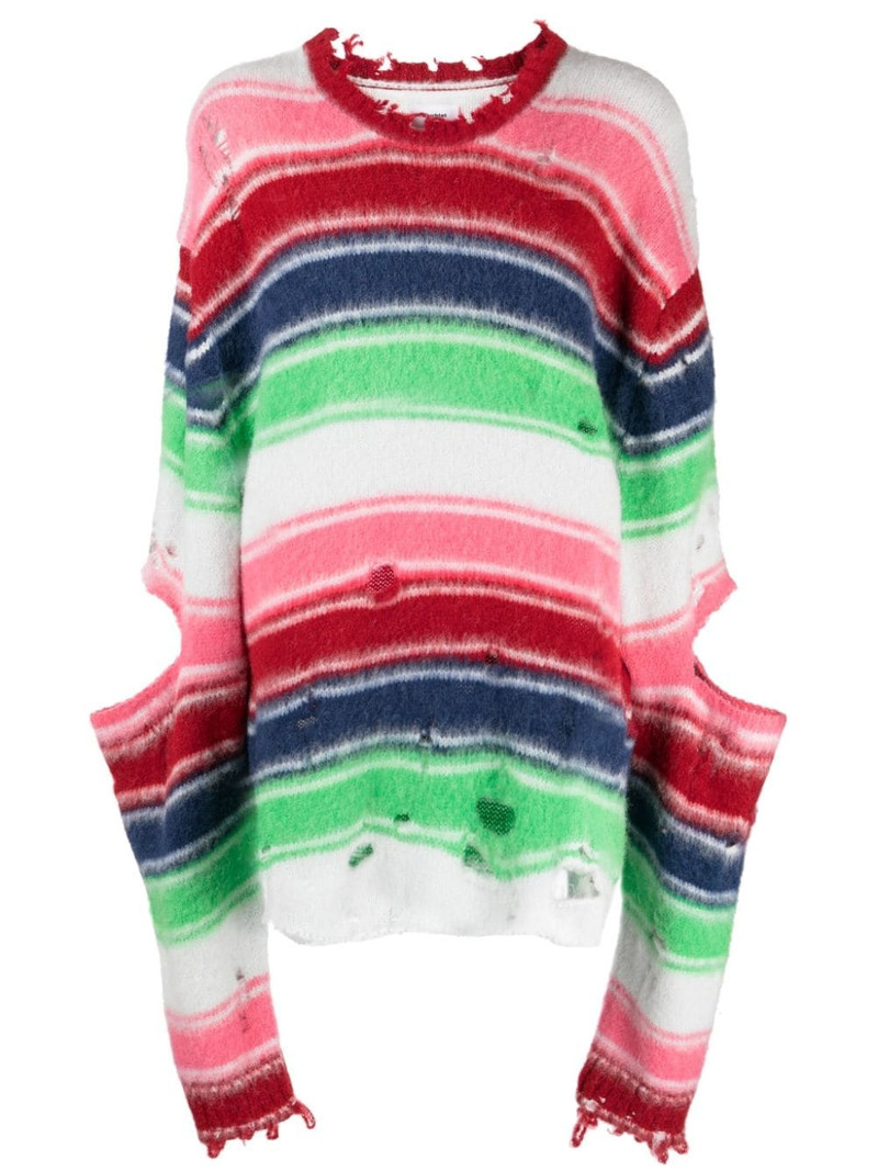 distressed-effect striped sweatshirt 1