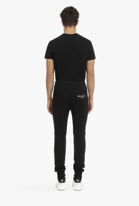 Black eco-designed cotton sweatpants with silver Balmain Paris logo print - 3