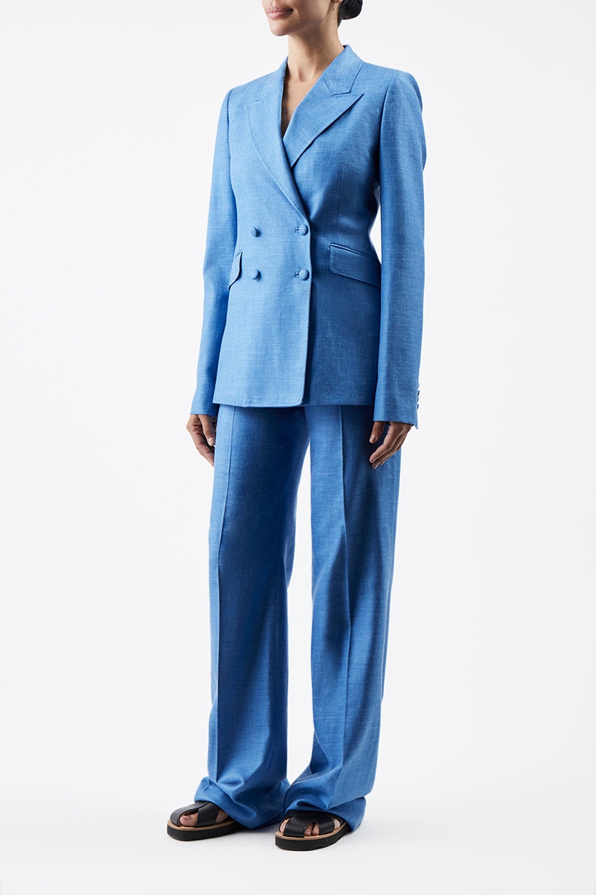 Vesta Pant in Aventurine Blue Wool Silk Linen - 3