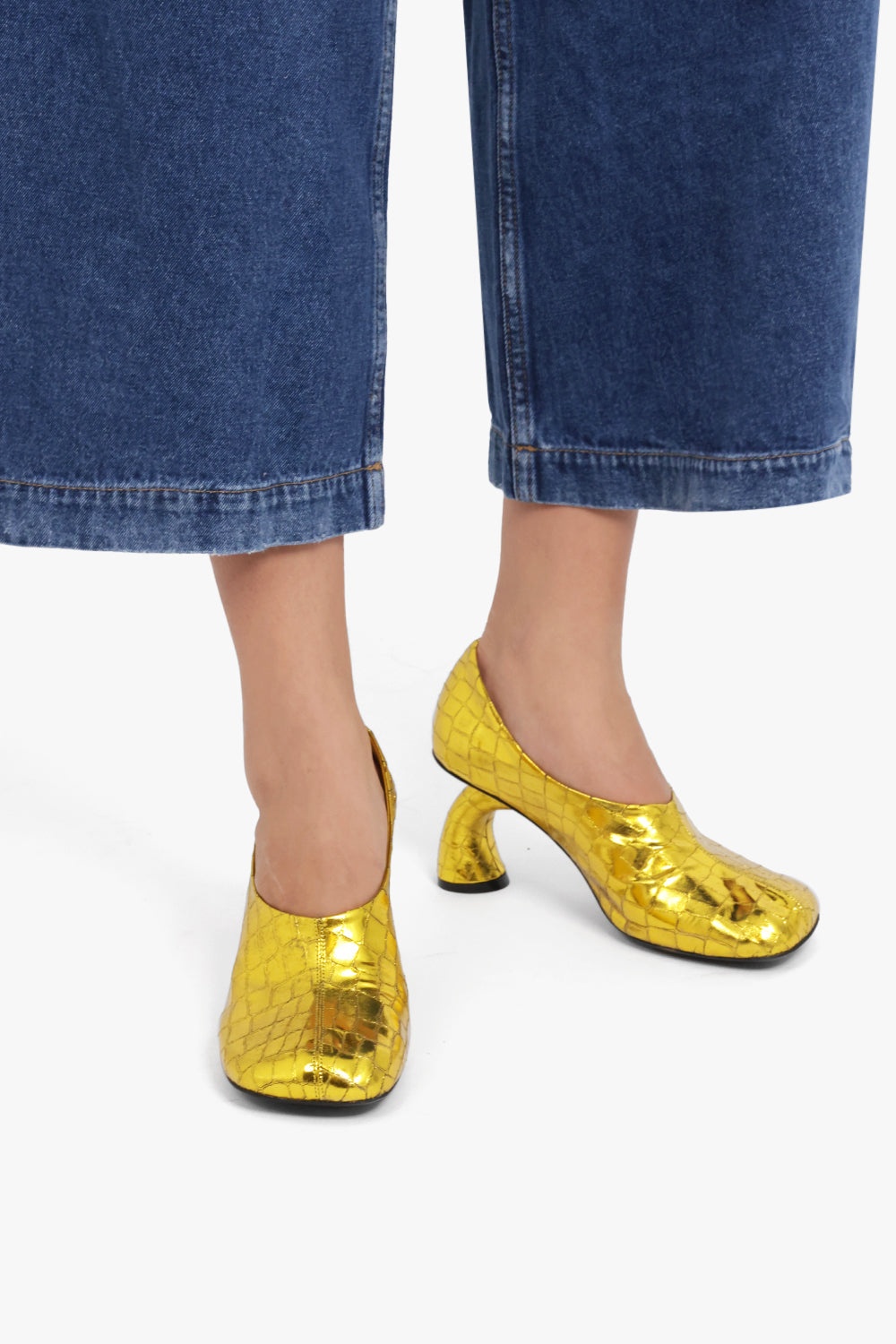CURVED 75MM HEEL SLIPPER PUMP | GOLD - 6