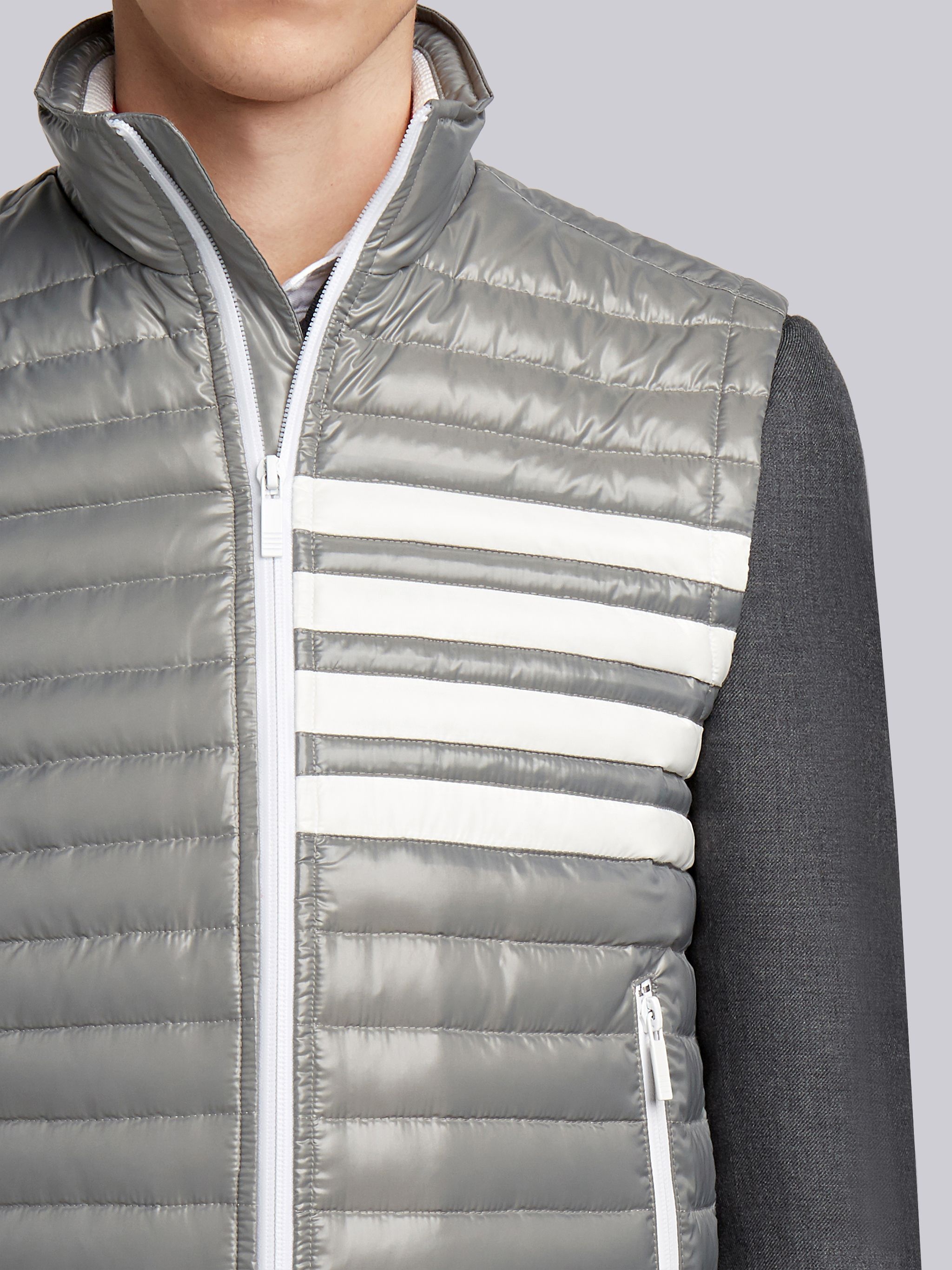 4-Bar Stripe Downfill Quilted Funnel Neck Vest In Satin Finish Tech - 5