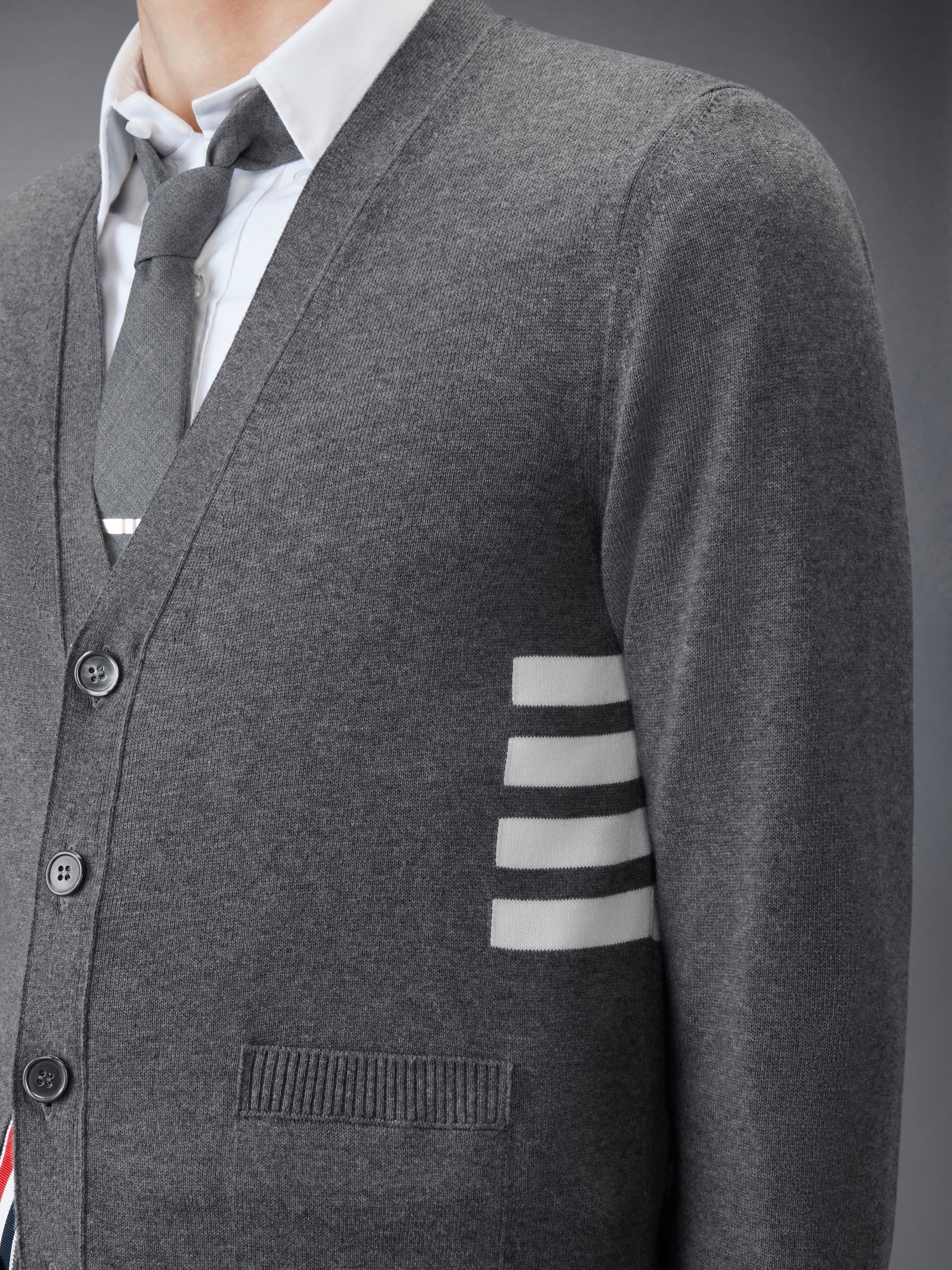 Cotton 4-Bar Relaxed Fit V Neck Cardigan - 5