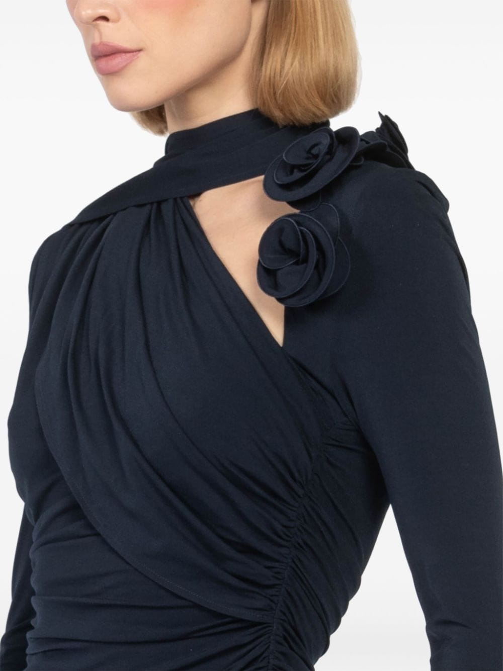 floral-appliqué draped minisdress - 6