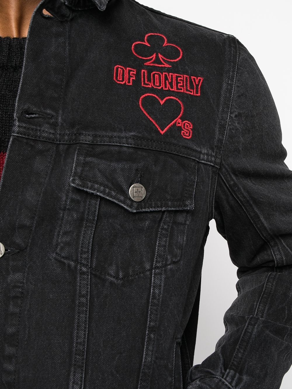 slogan-print denim jacket - 5