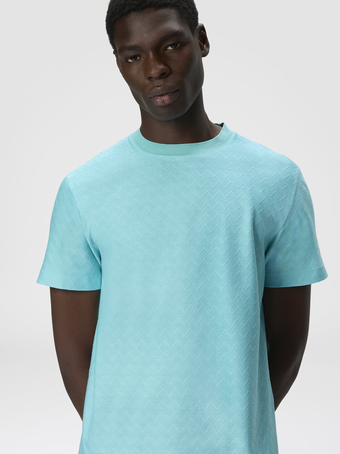 Tone-on-tone zig zag cotton jersey crewneck T-shirt - 4