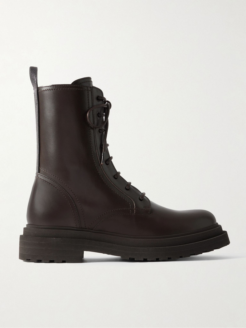 Bead-embellished leather ankle boots Dark brown 1