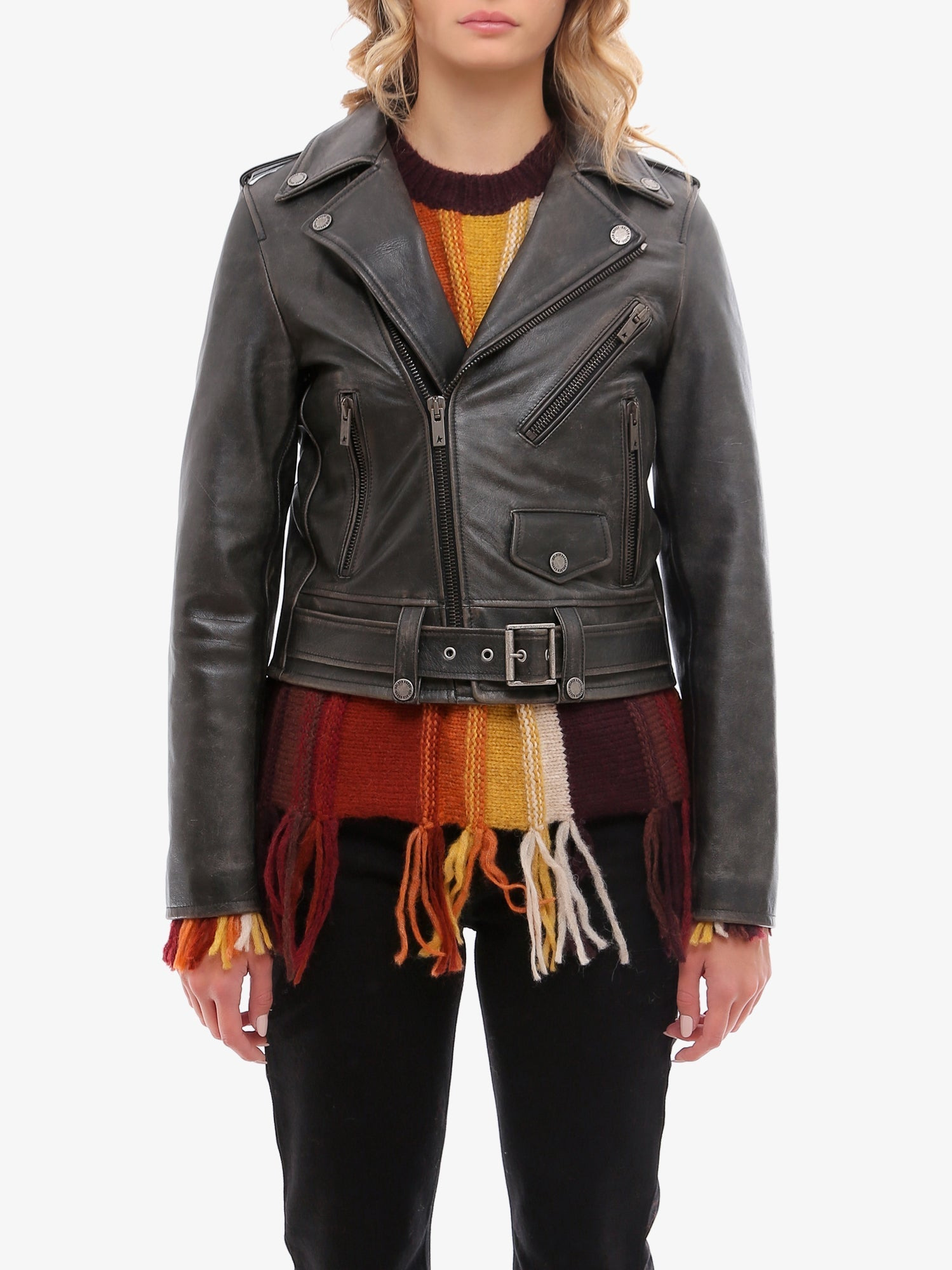 Golden Goose Deluxe Brand Destiny Slim Fit Leather Biker With Lived-In Effect - 3