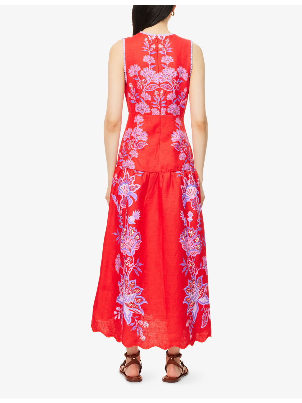 Porcelain Garden V-Neck Linen Midi Dress - 4