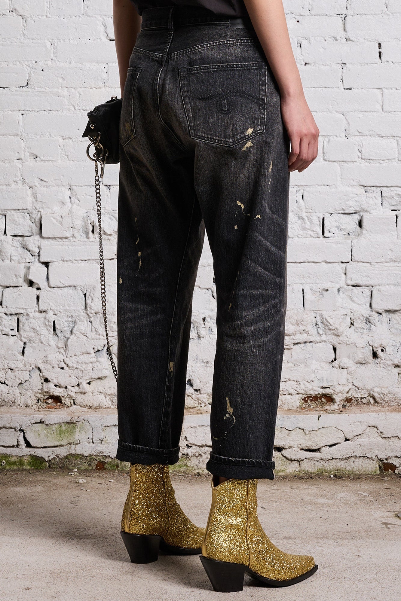 GOLD SPLATTER CROSSOVER JEAN - ETON SELVEDGE BLACK - 6
