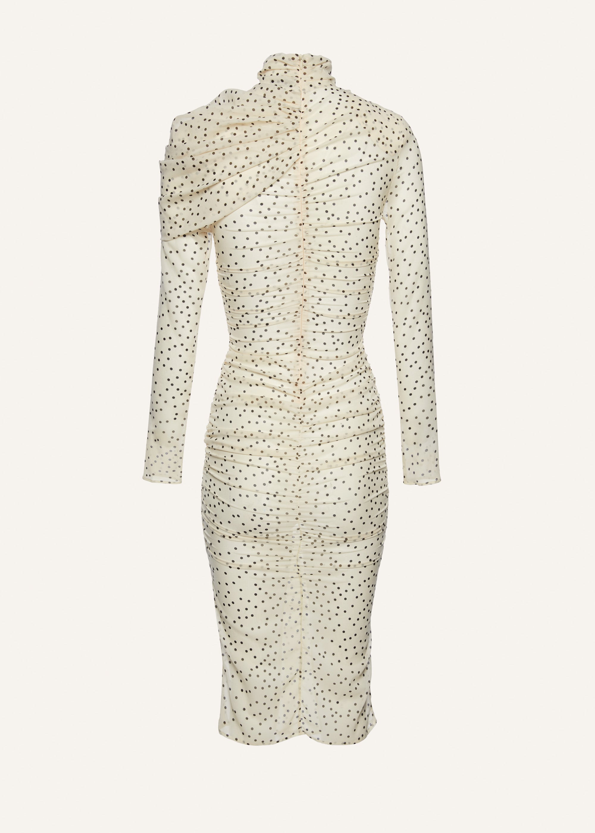 Draped high neck midi dress in cream dots - 2