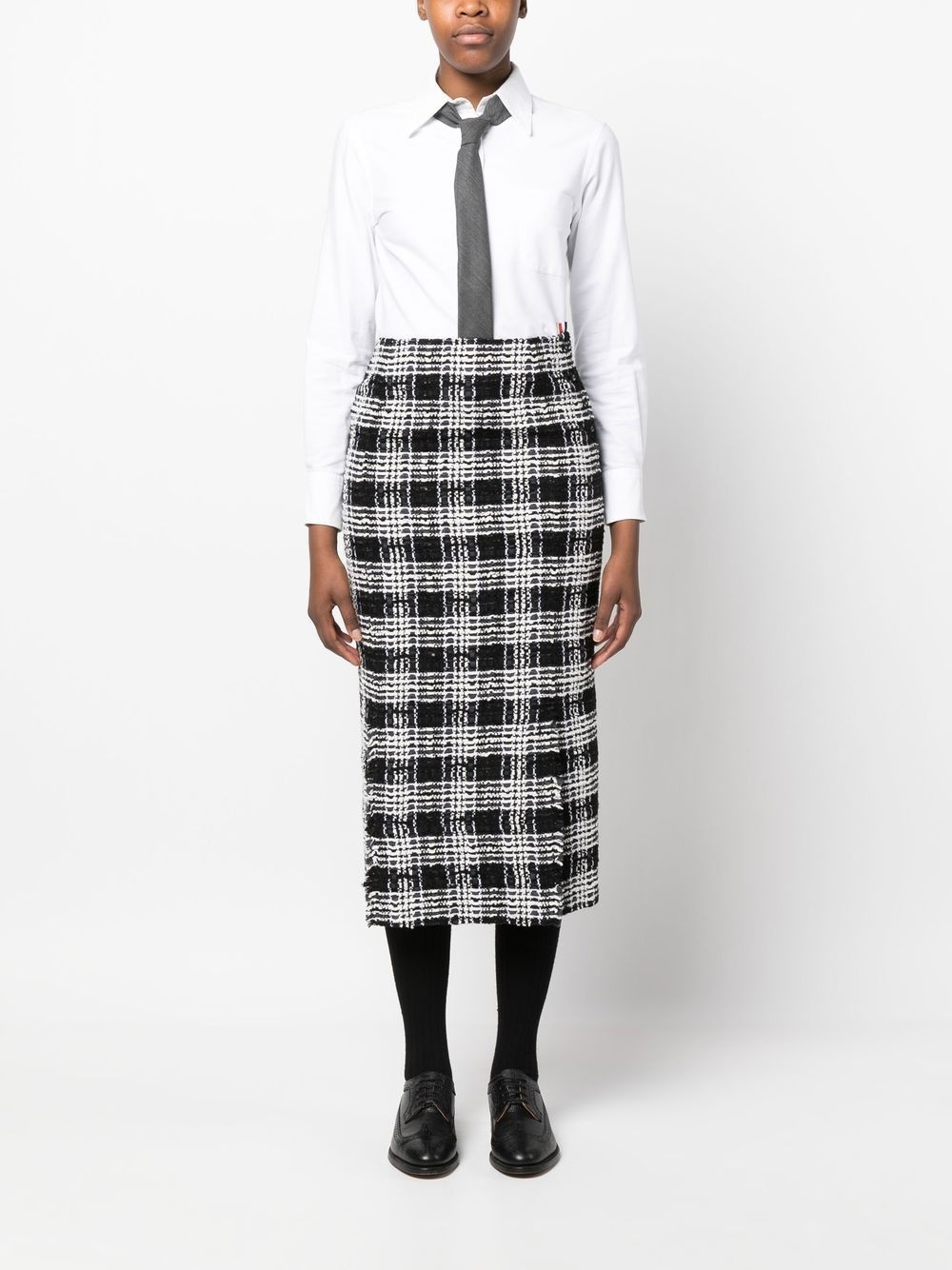 check-pattern calf-length skirt - 2