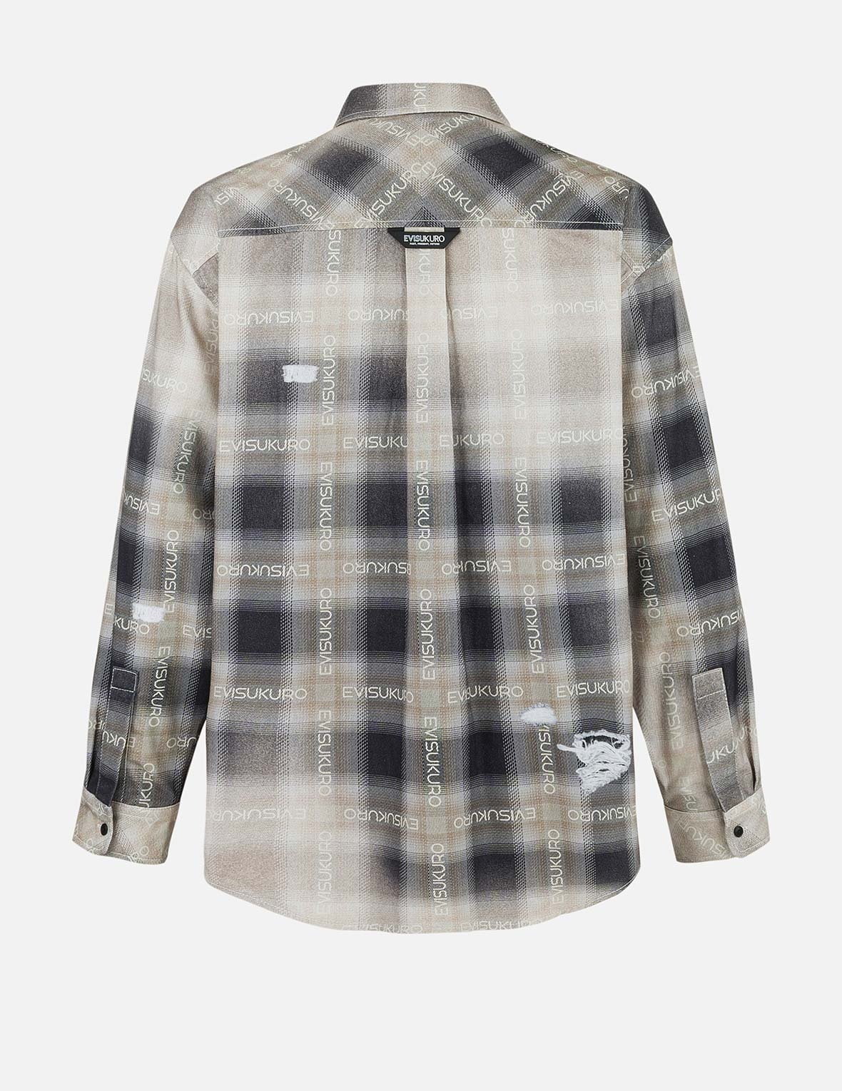 Allover Logo Print Distressed Oversized Check Shirt - 2
