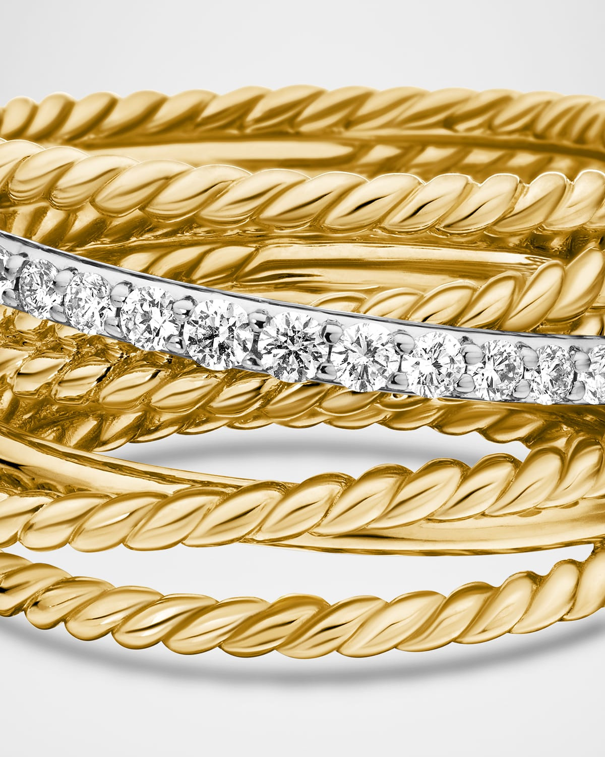 Crossover Wide Ring with Diamonds in Gold - 4