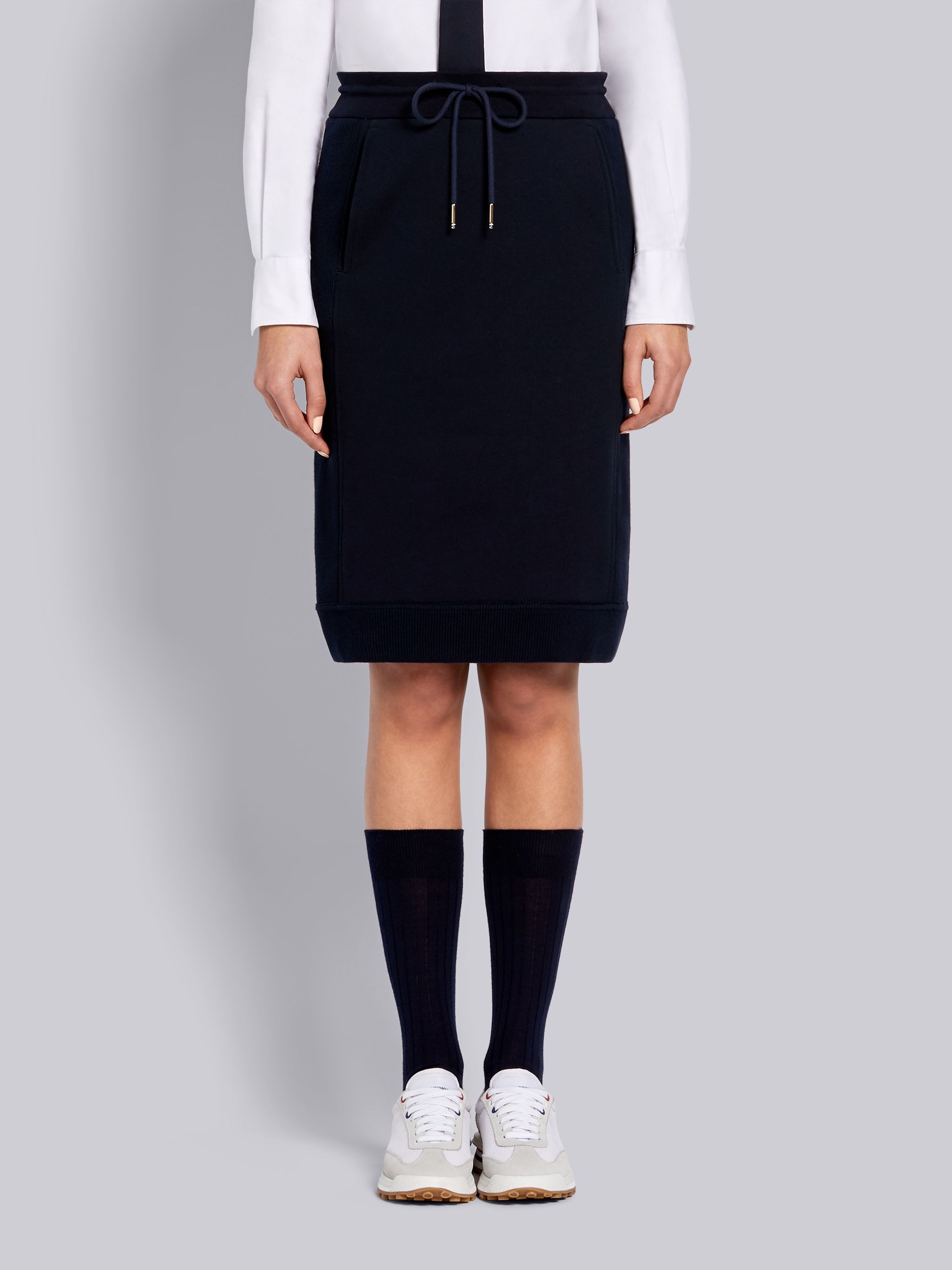 Navy Classic Loopback Tonal 4-Bar Sack Skirt - 1