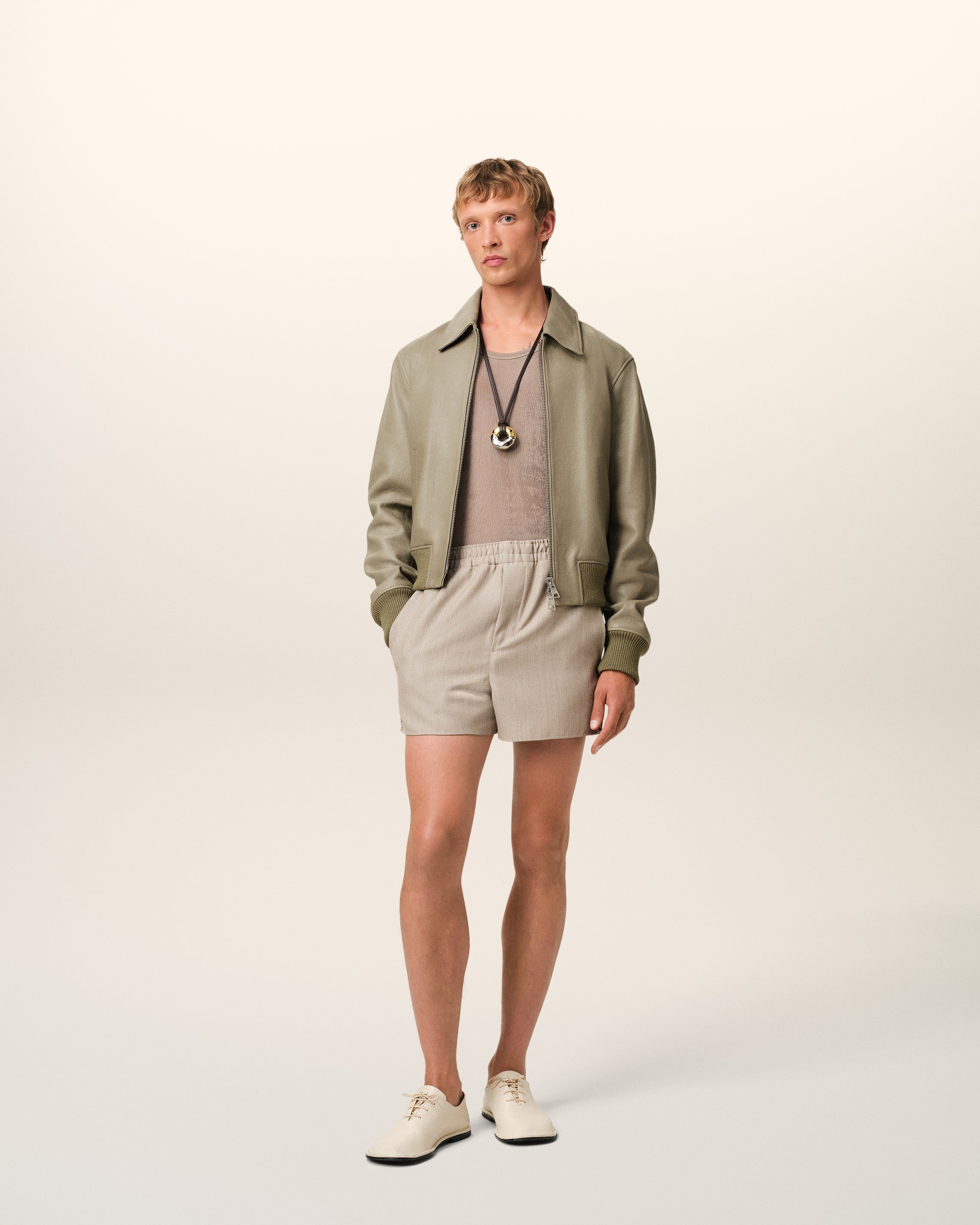GREEN LEATHER ZIPPED JACKET - 2