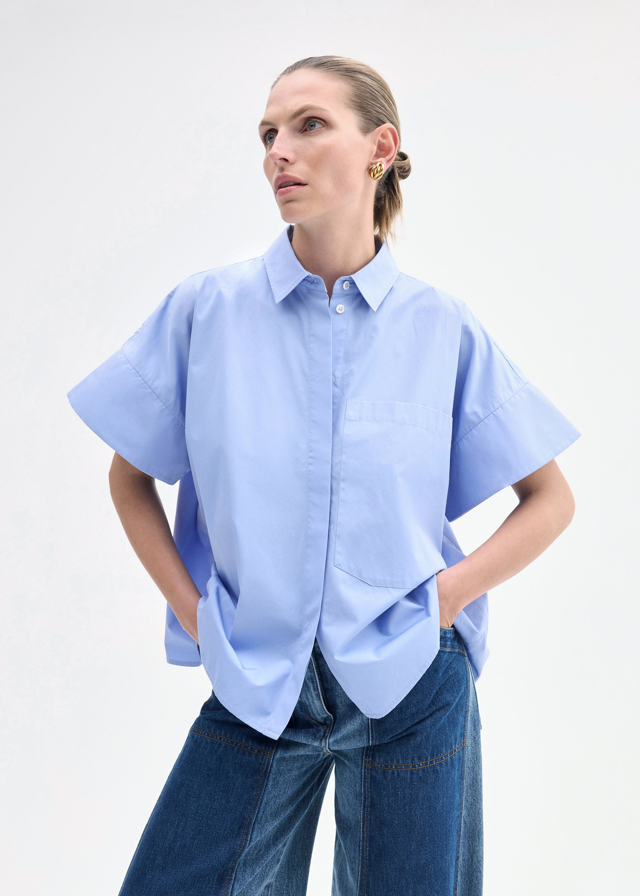 Boxy Short Sleeve Shirt in Cotton Poplin - 2
