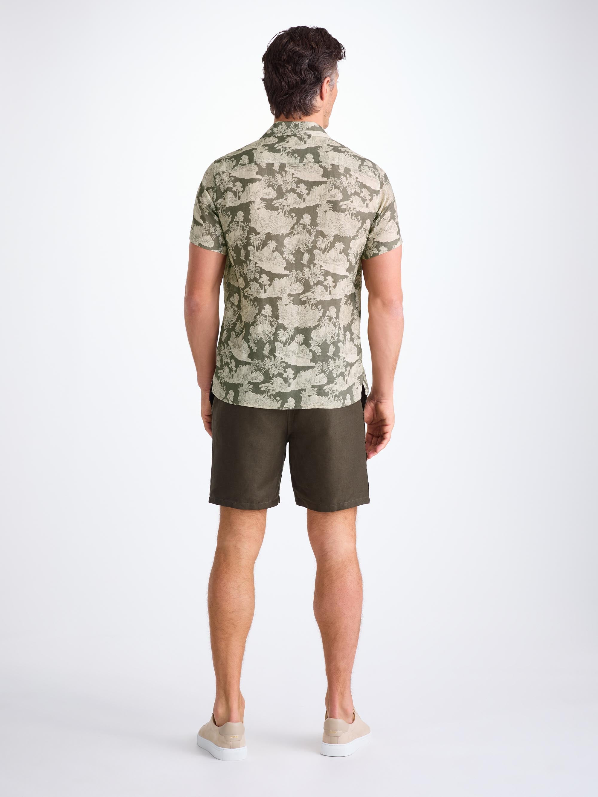 Men's Short Sleeve Shirt Milan 26 Linen Khaki - 4