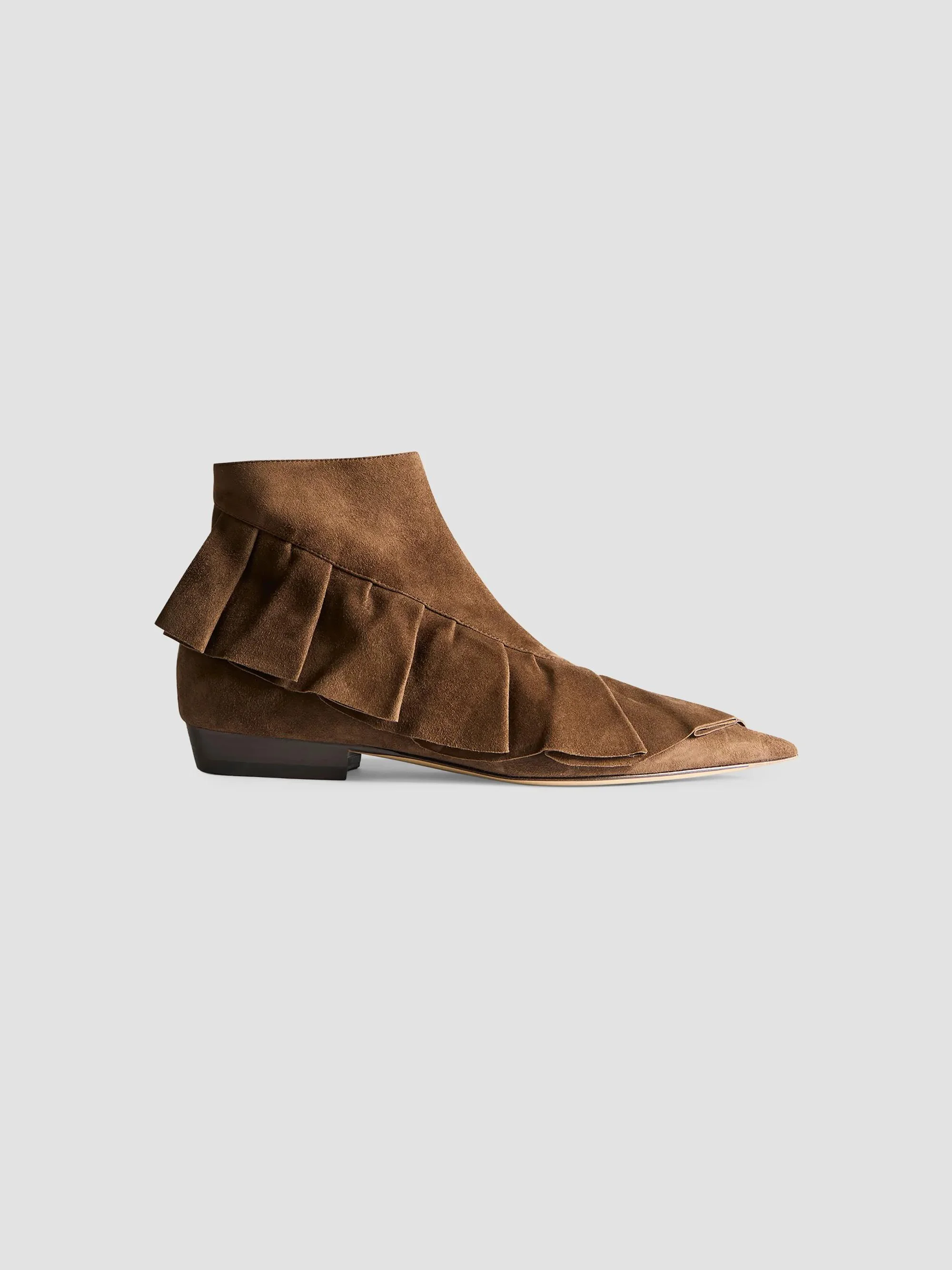Women's 25MM Ruffled Suede Ankle Boots - Brown - 1